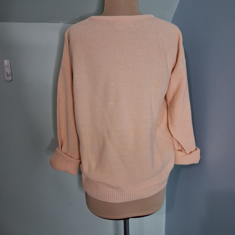 Talbots Vintage Preppy Peach Popcorn Knit Crewneck Sweater Drop Shoulder Pastel - Picture 3 of 12